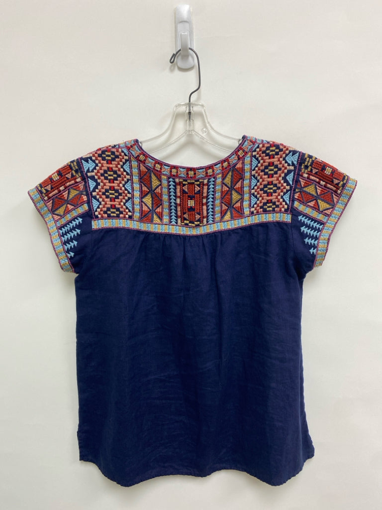 JOHNNY WAS Size S Navy Multi Color Embroidered Ladies Top