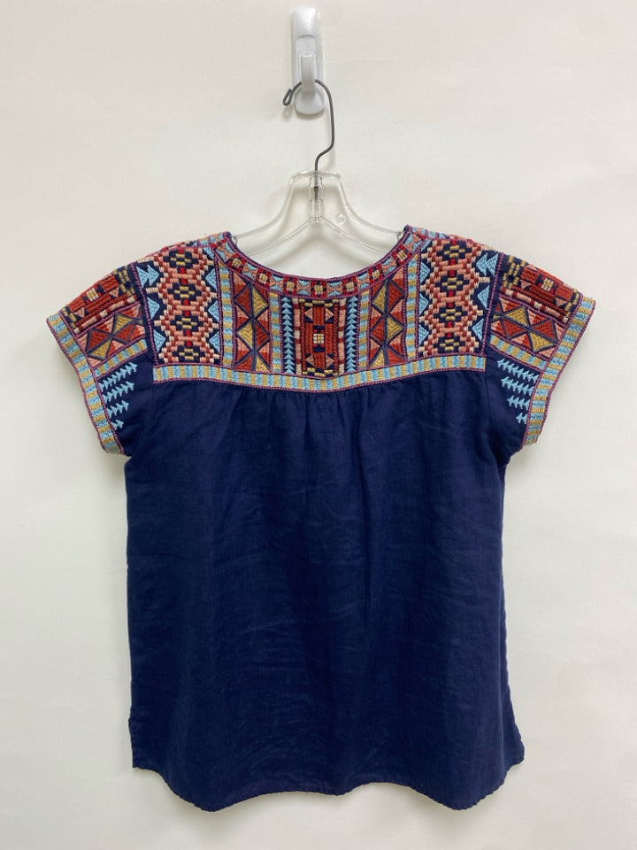 JOHNNY WAS Size S Navy Multi Color Embroidered Ladies Top