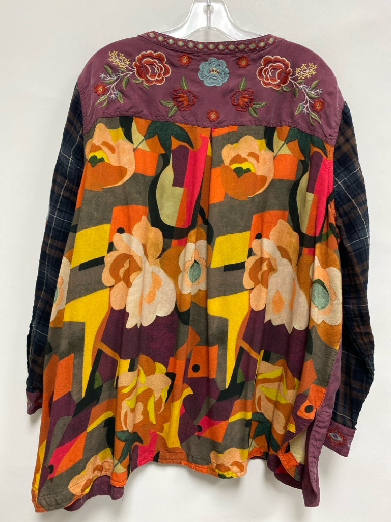 JOHN MARK  SIZE  3X Purple Black/Multi Flowers Embroidered Plus Size Top
