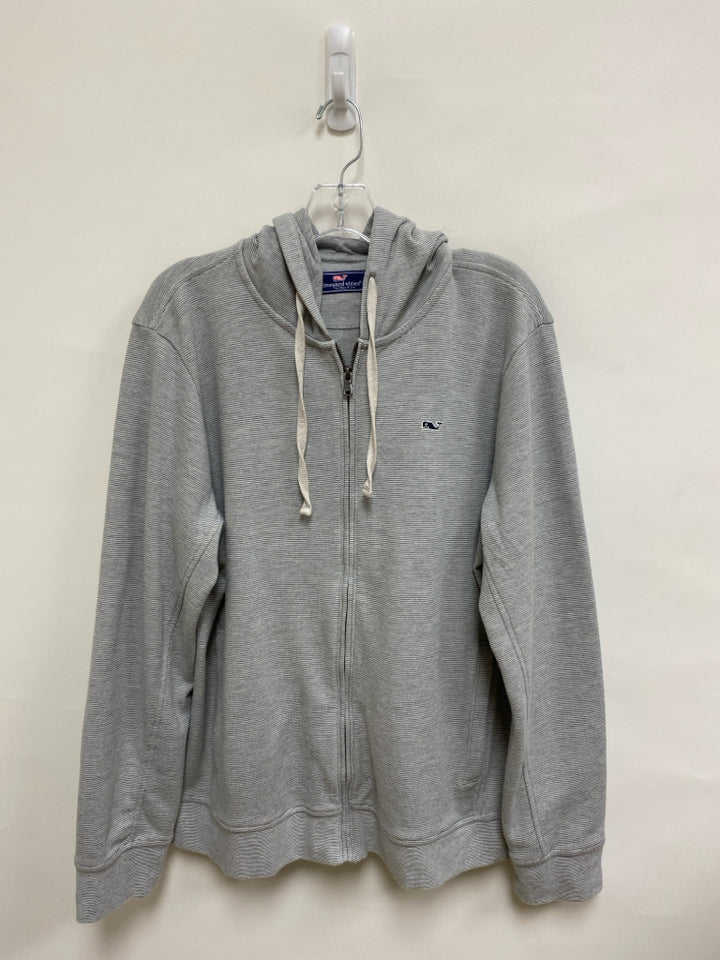 Vineyard Vines Size L Gray/White Stripes Zip Down Ladies Jacket