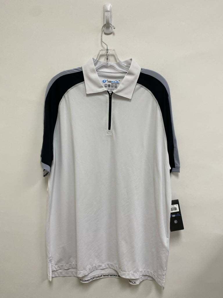 NWT IBKUL Size L White Gray/Black Color Block Polo Men&