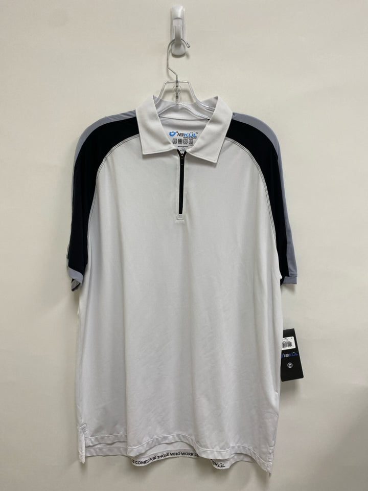 NWT IBKUL Size L White Gray/Black Color Block Polo Men&