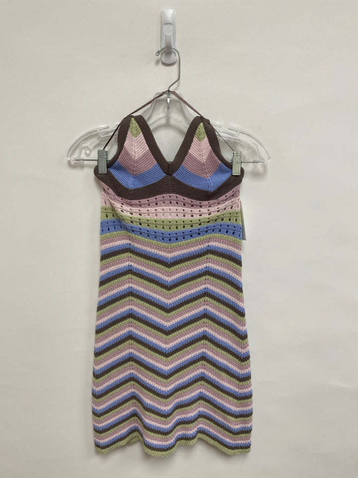 NWT Pink Rose Size S Pink/Blue Brown/Green Zig Zag Halter Knit Ladies Dress
