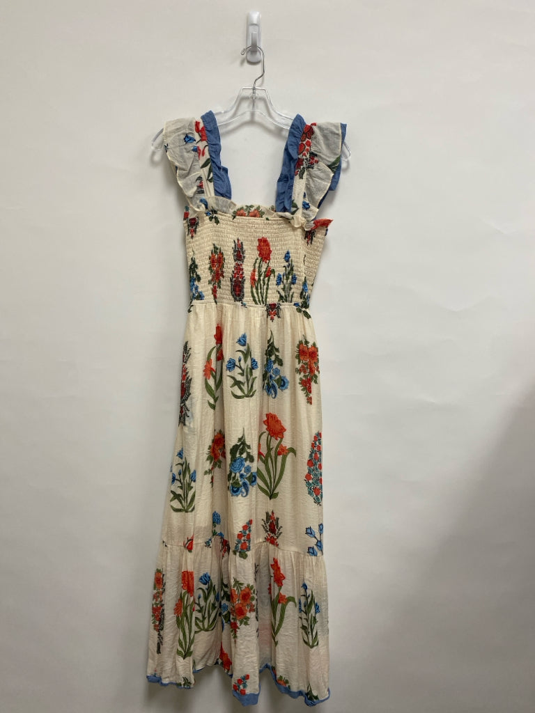 THML Size S Beige Blue/Multi Floral Sleeveless Ladies Dress