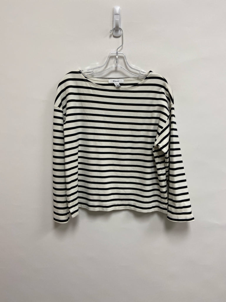 Spanx Size M Cream Black Stripes Boat Neck Ladies Top
