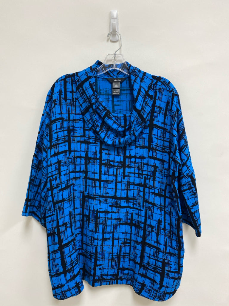 Ali Miles Size L Turquoise Black Plaid Cowl Neck Ladies Top