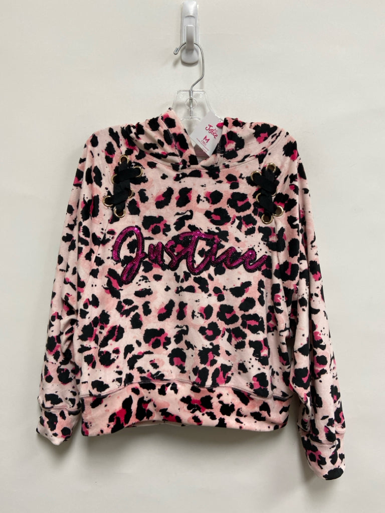 NWT Justice SIZE 10 Pink Black Animal Print Hooded Girl&