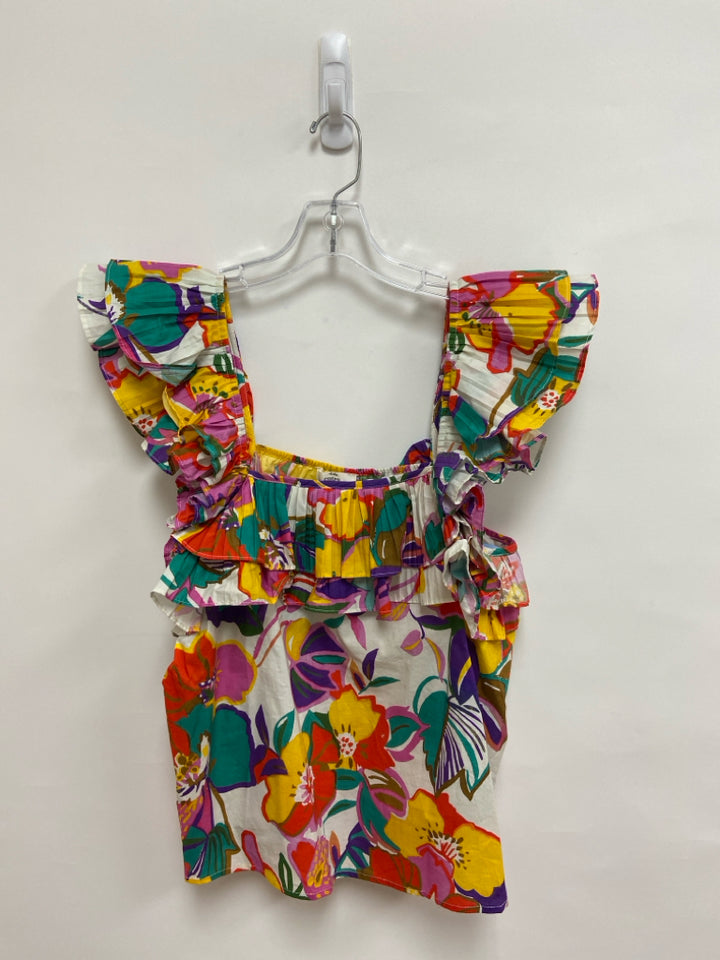 NWT entro Size L Purple/Yellow Red/Multi Ruffles Sleeveless Ladies Top