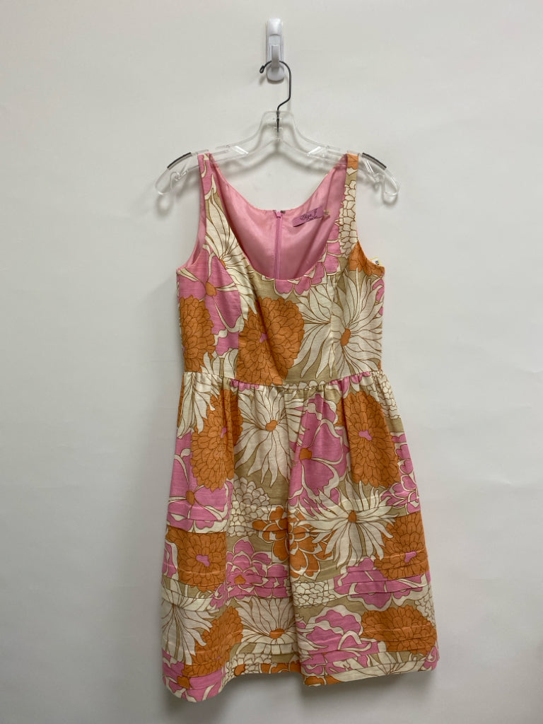 Eliza J Size 6 Cream/Pink Coral/Cream Flowers Sleeveless Ladies Dress