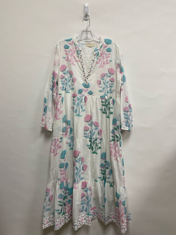 Size L White Blue/Pink Floral Ladies Dress