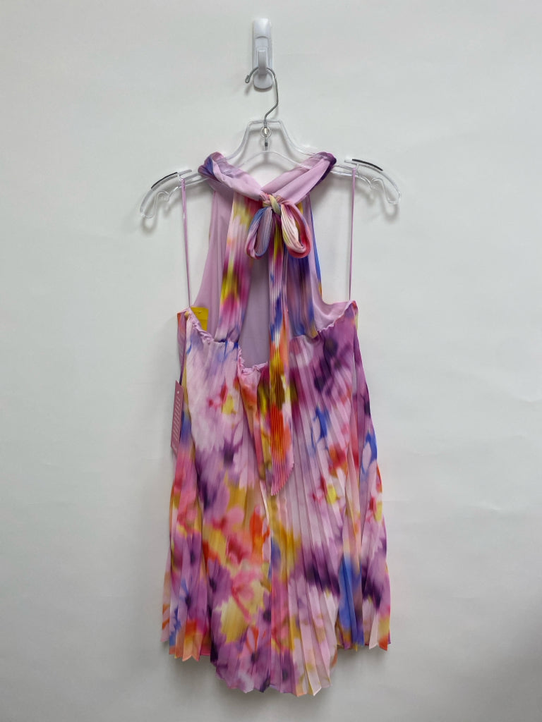 NWT BADGLEY MISCHKA Size 12 Pink/Purple Yellow/Orange Pleated Ladies Dress