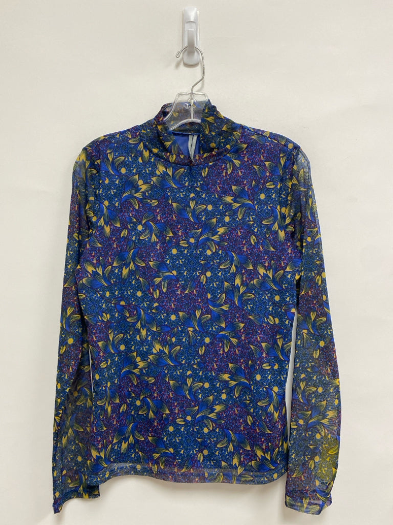 Anthropologie Size M Blue Mustard Turtleneck Mesh Ladies Top
