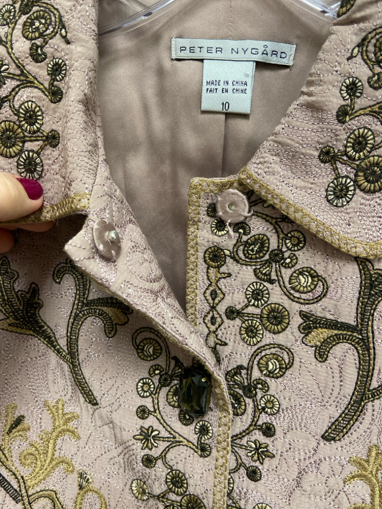 Peter Nygard Size 10 Taupe Black/Brown Flowers Embroidered Ladies Jacket
