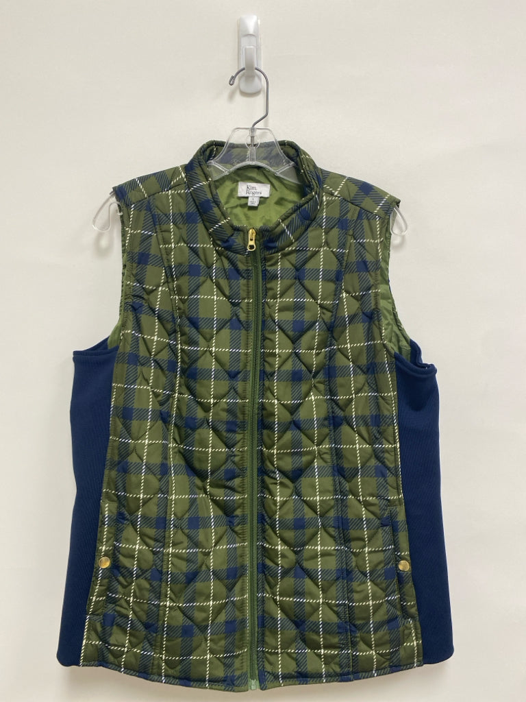 Kim Rogers Size L Green Navy/White Plaid Ladies Vest
