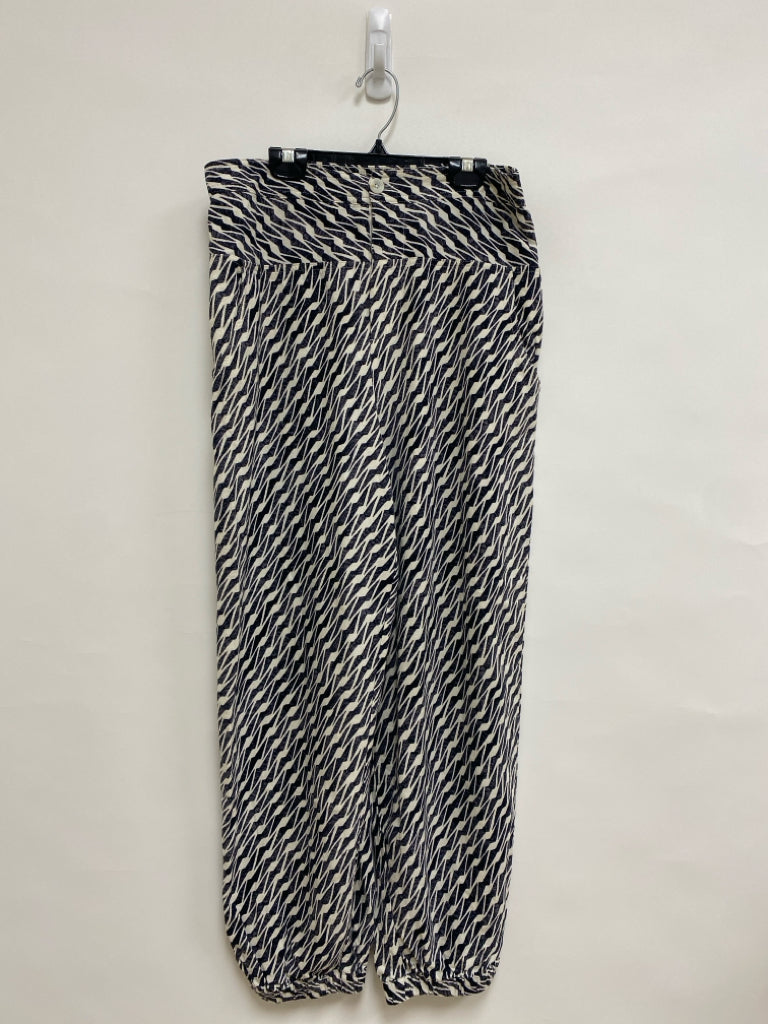 Anthropologie Size 8 Charcoal Cream Print Joggers Linen Blend Ladies Pants