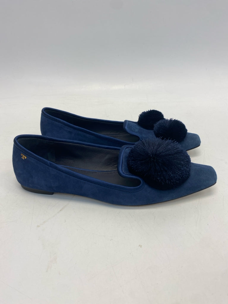 Tory Burch US Shoe Size 9 Navy Pom Pom Flats