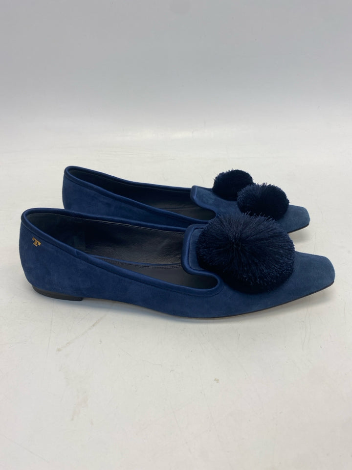 Tory Burch US Shoe Size 9 Navy Pom Pom Flats