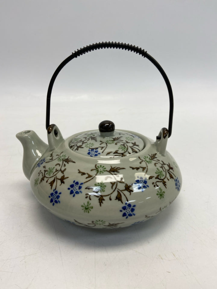 Pier 1 Sage Brown/Blue Asian Tea Pot
