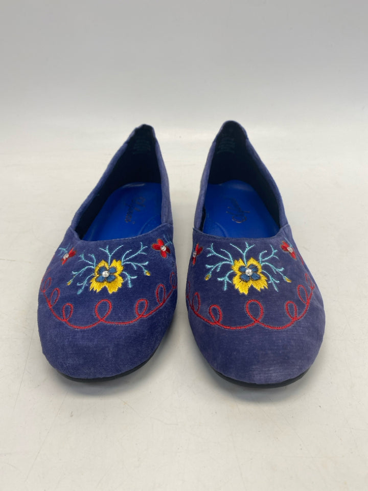 Sofwear Size 9 WW Blue Red/Yellow Flower(s) Flats **WIDE**