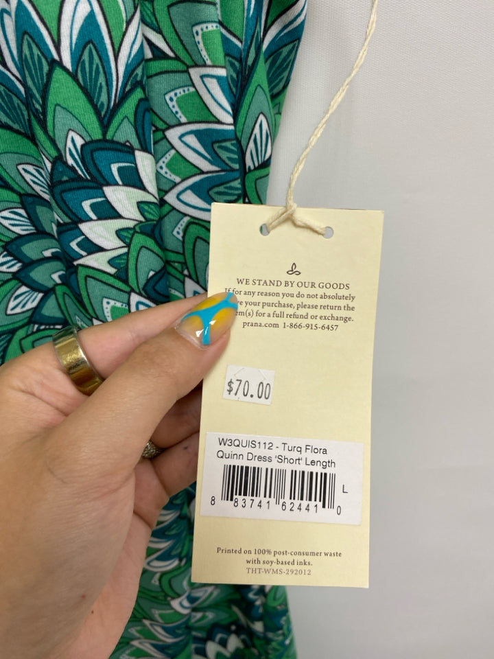 NWT PrAna Size L Green/White Aqua Petals Halter Ladies Dress