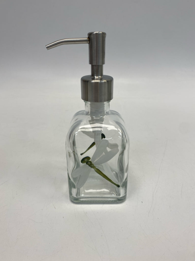 Clear Dragonfly Glass/Metal Soap/Lotion Dispenser