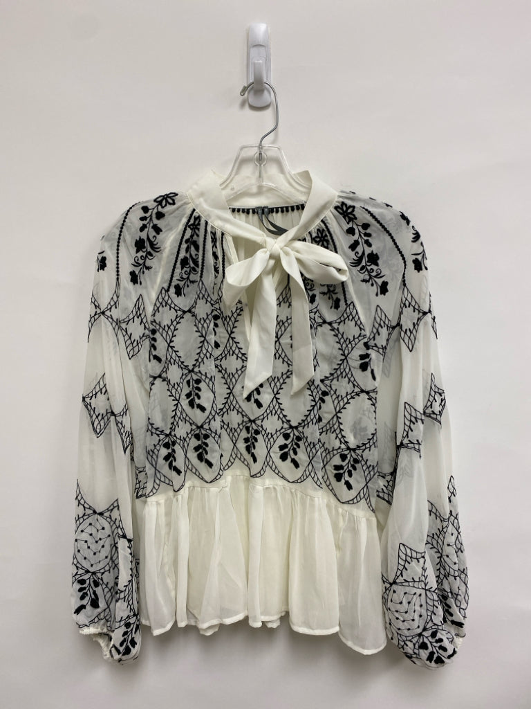 Anthropologie Size XS White Black Embroidered Ladies Top