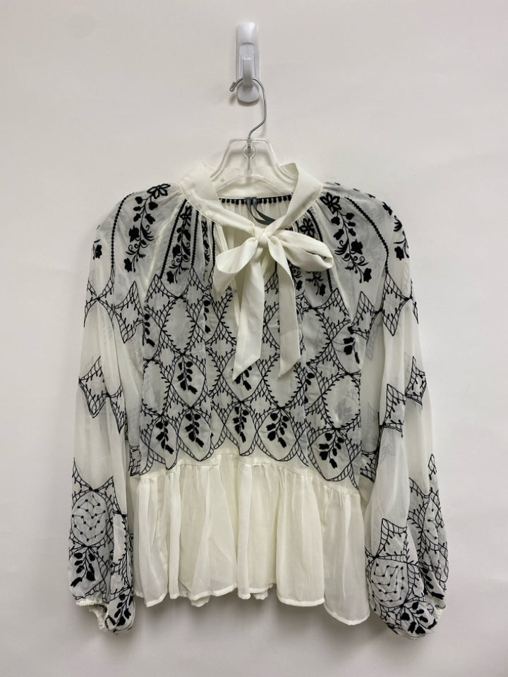 Anthropologie Size XS White Black Embroidered Ladies Top