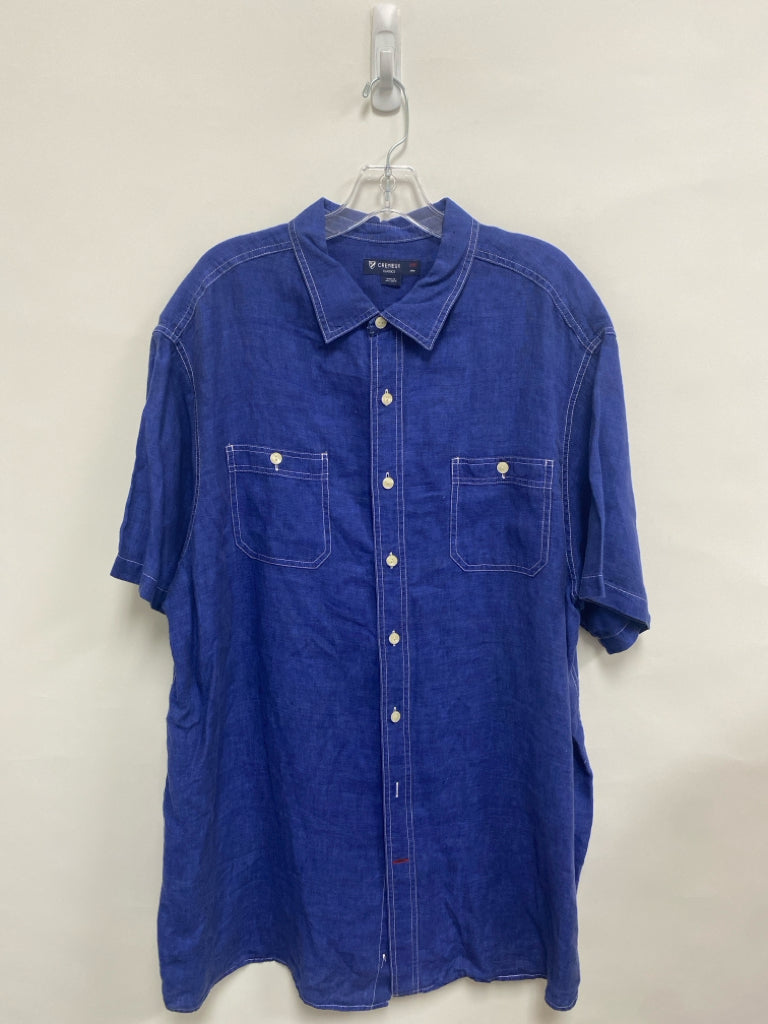 Cremieux Size 2X Blue White Stitching Button Up Men&