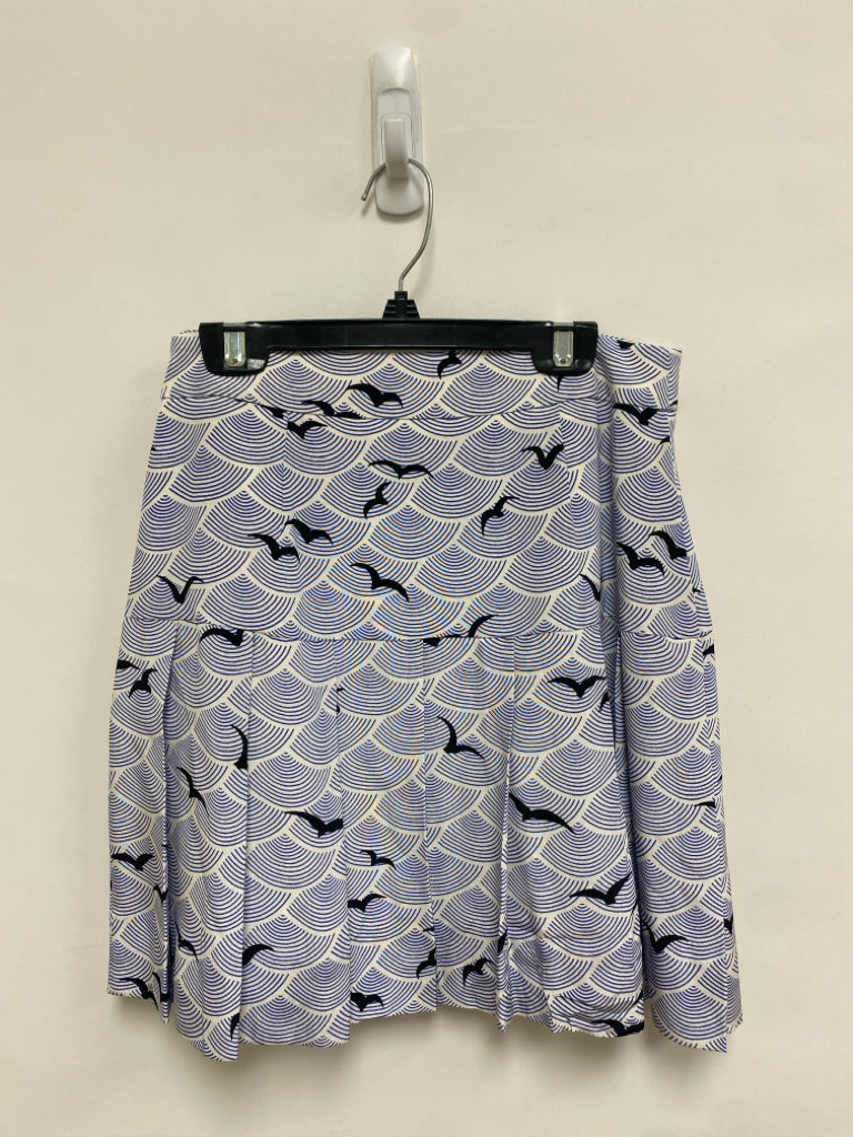 Kate Spade Size 2 Blue White/Black Birds Silk Ladies Skirt