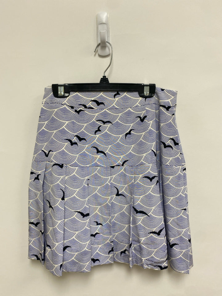 Kate Spade Size 2 Blue White/Black Birds Silk Ladies Skirt