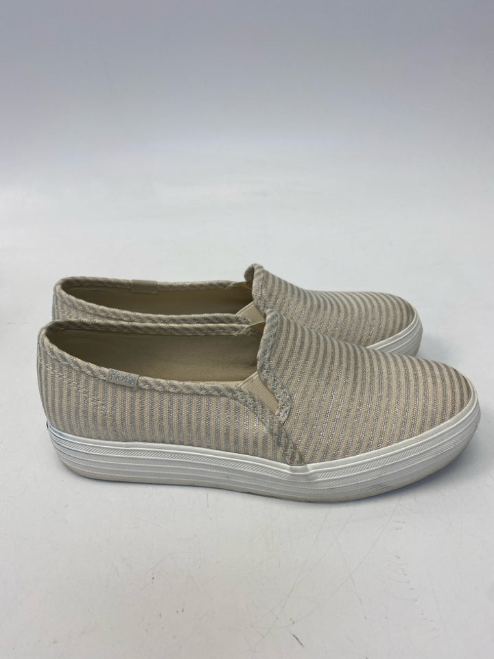 Keds  Size 6.5 Beige Silver Stripe(s) Canvas Sneakers