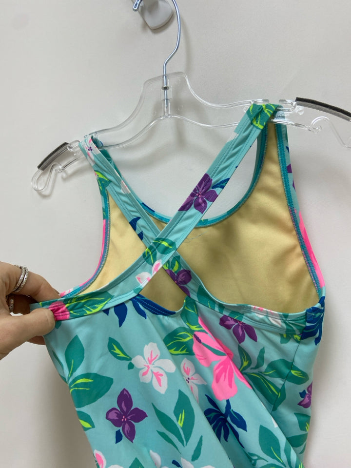 Lands End SIZE 12 Aqua/Pink Purple/Green Flowers Girl&