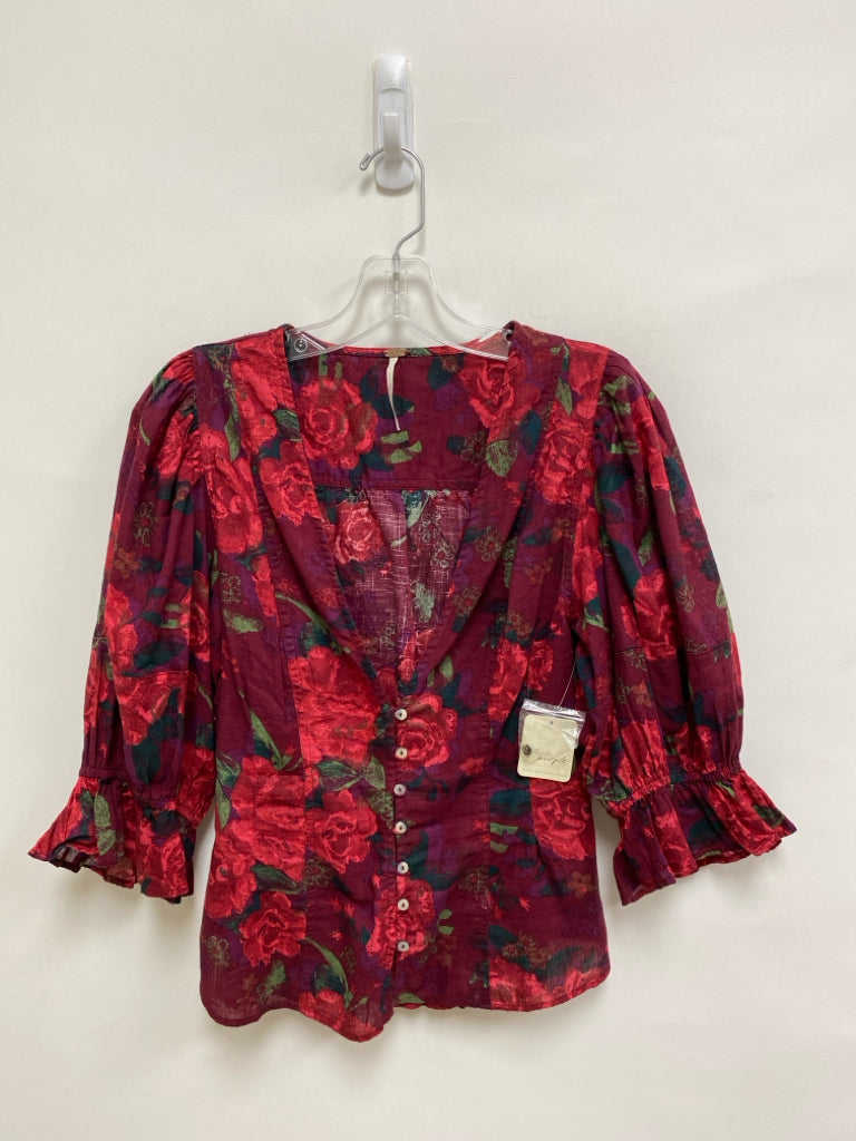 NWT Free People Size M Burgundy Purple/Green Floral Ladies Top