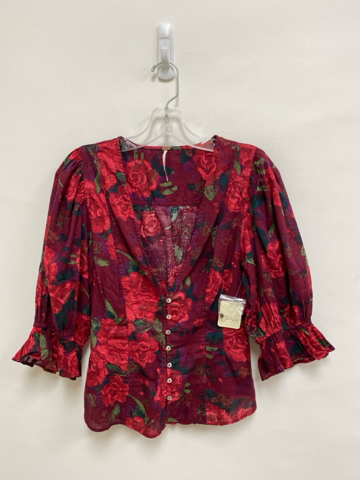 NWT Free People Size M Burgundy Purple/Green Floral Ladies Top