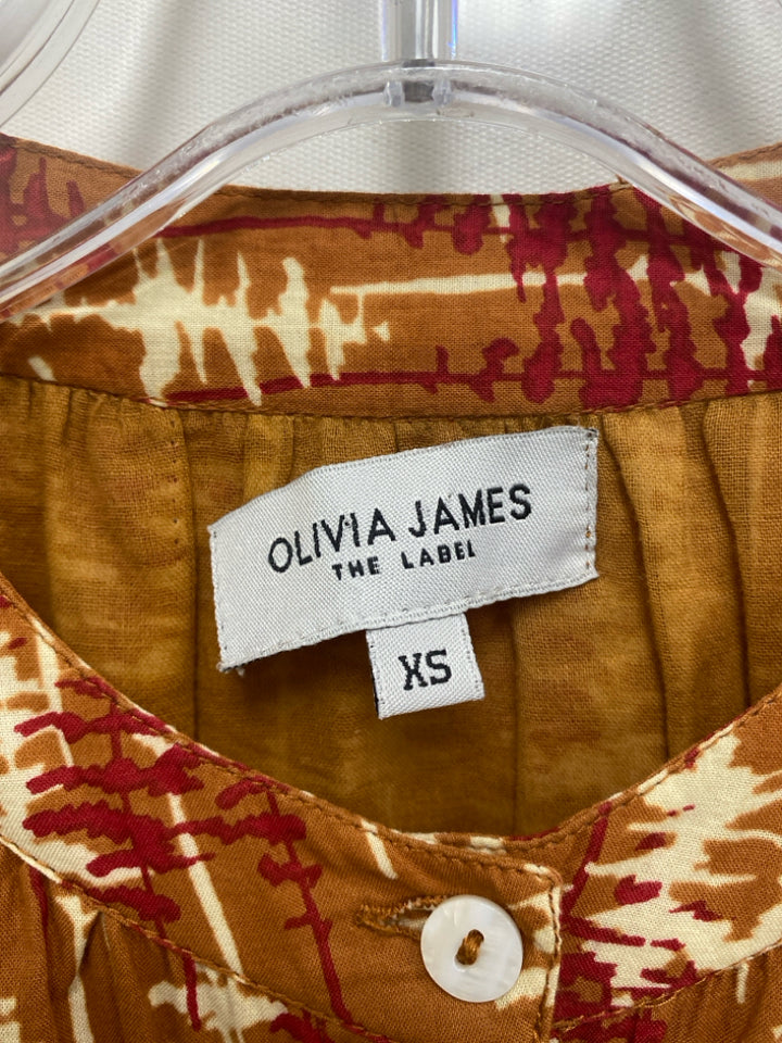 OLIVIA JAMES Size XS Terra Cotta Red/Cream Print Long Sleeve Ladies Dress