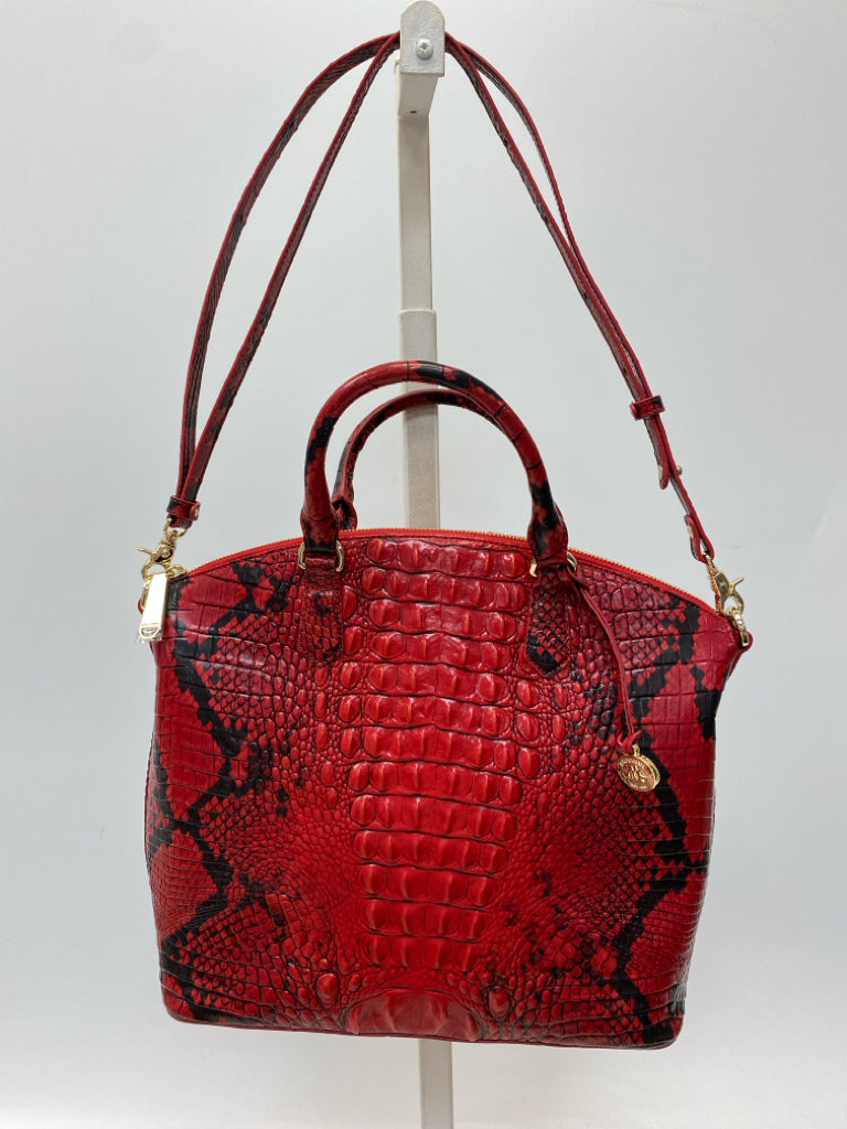 Brahmin Red Black Snakeprint Leather Handbag