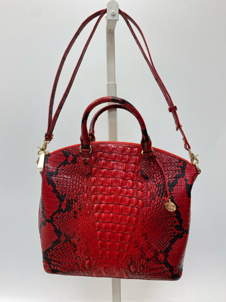 Brahmin Red Black Snakeprint Leather Handbag