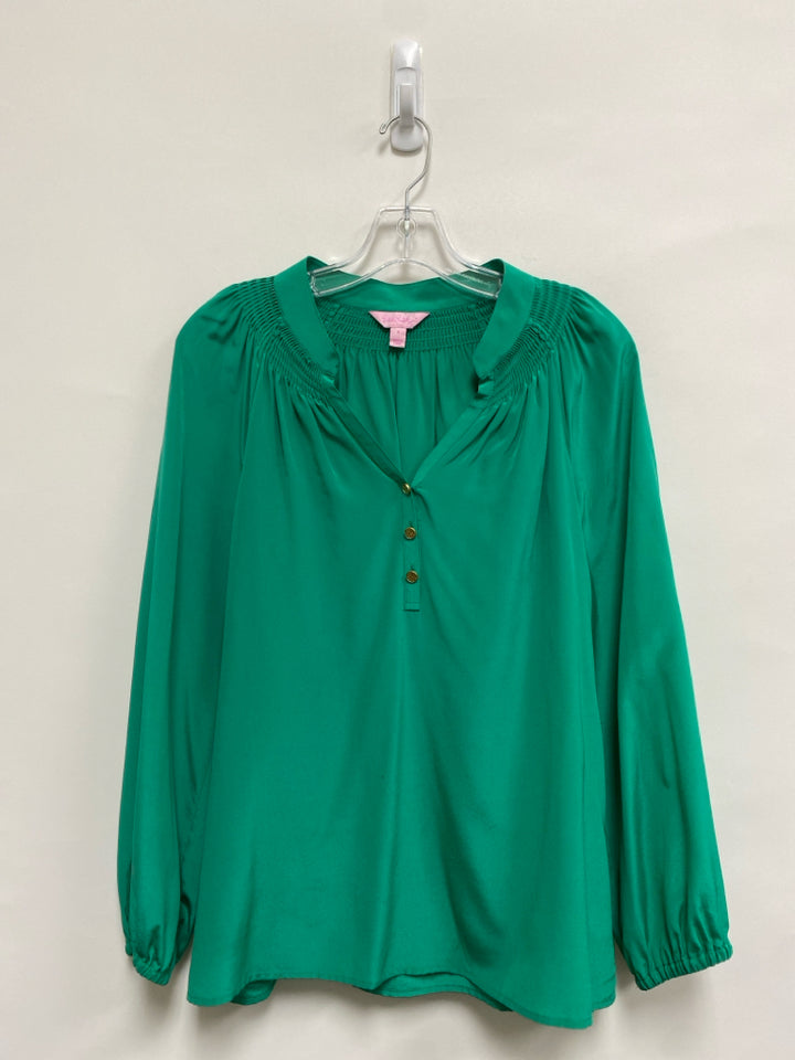 LILLY PULITZER Size S Teal Green Long Sleeve Silk Ladies Top