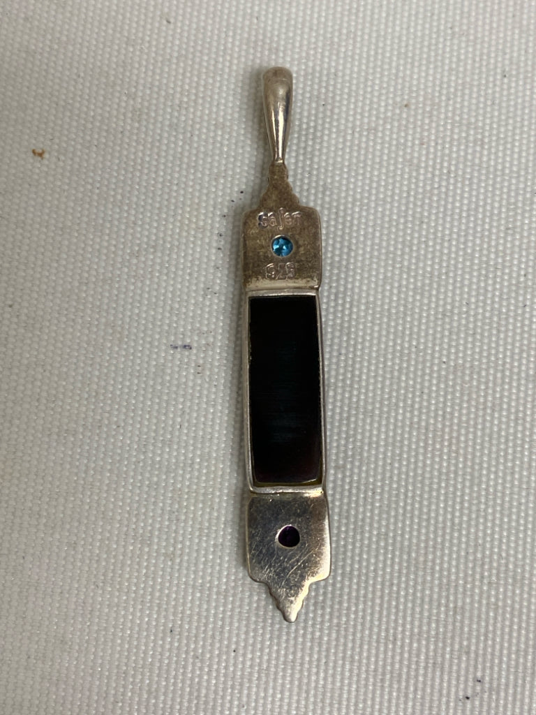 Silver Aqua/Purple Shapes Pendant