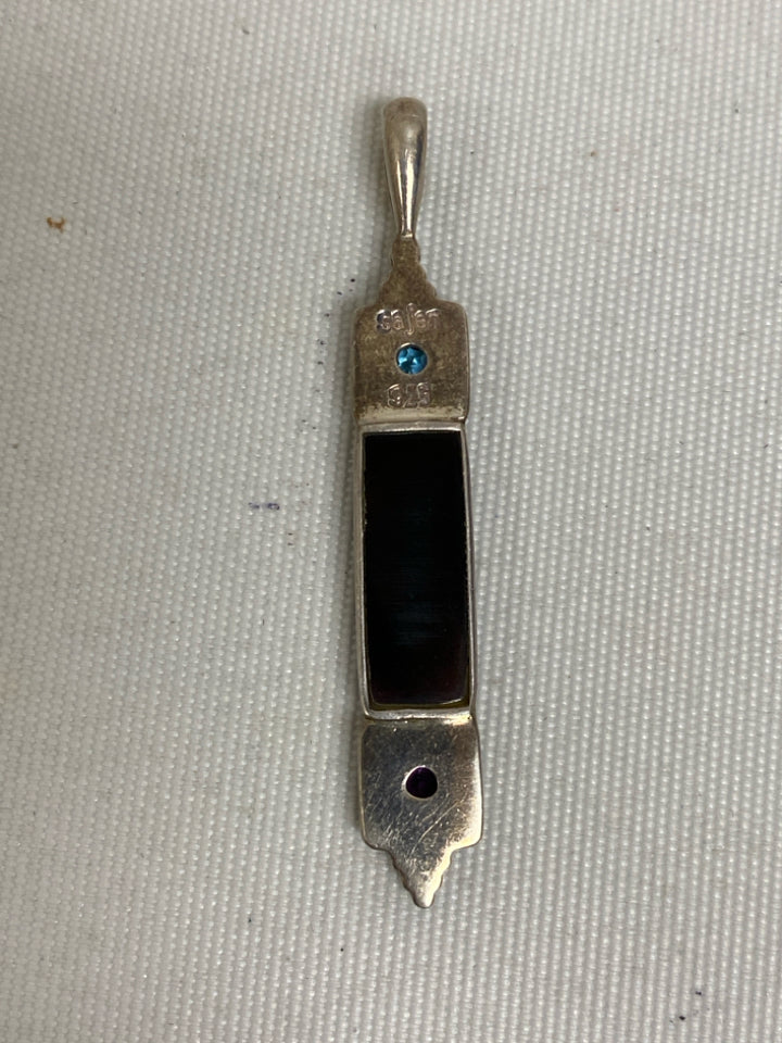 Silver Aqua/Purple Shapes Pendant