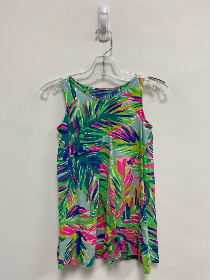 LILLY PULITZER SIZE 3/4 Hot Pink Green/Multi Leaves Sleeveless Girl&