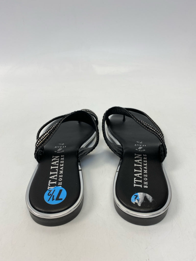 ItalianShoemaker  Size 7.5 Black Silver Beaded Sandals