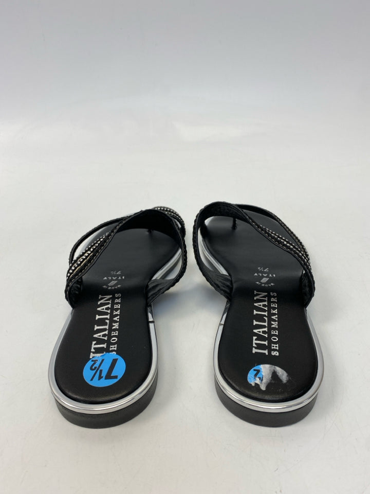 ItalianShoemaker  Size 7.5 Black Silver Beaded Sandals