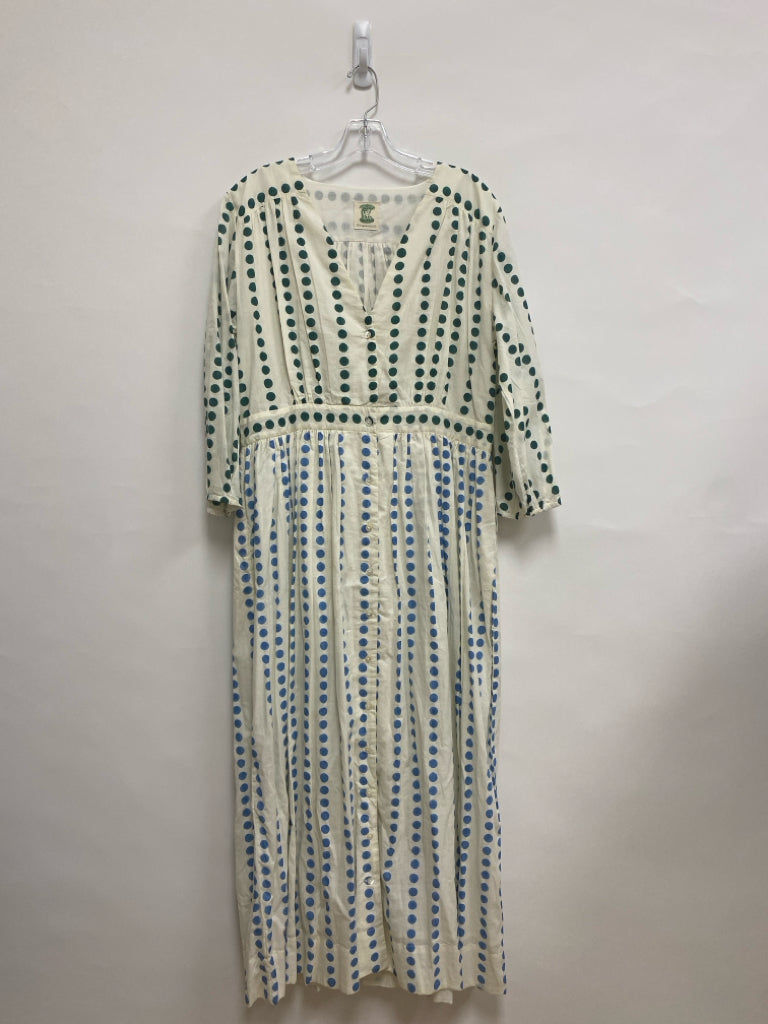 daydress Size XL Cream Green/Blue Dots Maxi Ladies Dress