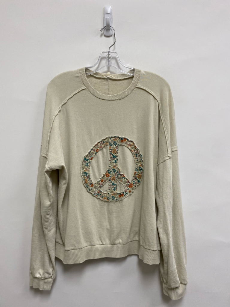 Easel Size M Cream Multi Color Peace Sign Ladies Sweatshirt