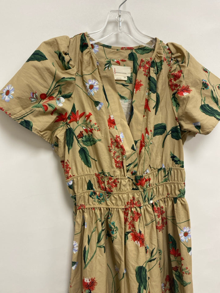 Anthropologie Size XS Beige Red/Green Flowers Maxi Ladies Dress