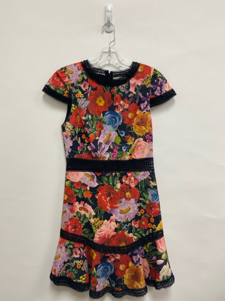 Alice + Olivia Size 6 Black Red/Multi Flowers Lace Ladies Dress