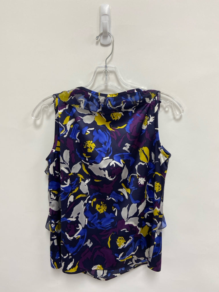 ST. JOHN Size P Navy/Gray Purple/Multi Ruffles Sleeveless Petite Top