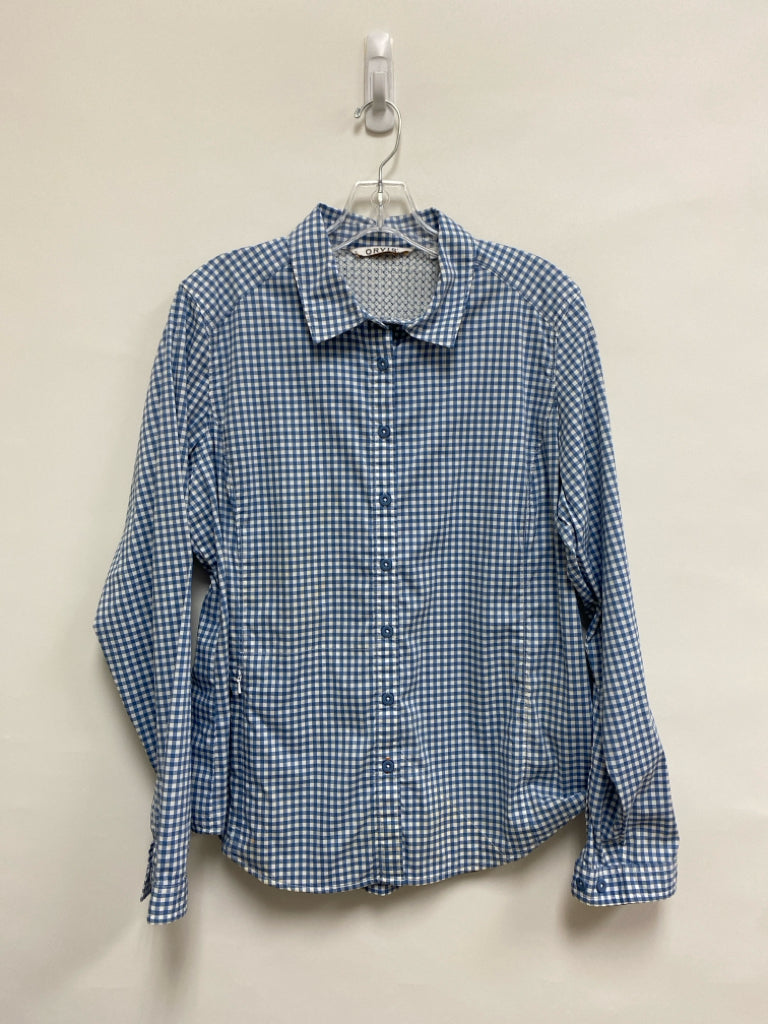 Orvis Size L Blue White Checkered Button Up Ladies Top