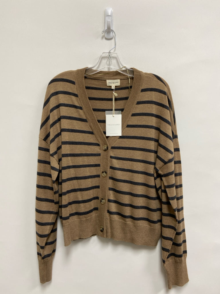 NWT THREAD+SUPPLY Size M Brown Black Stripes Cardigan Ladies Sweater